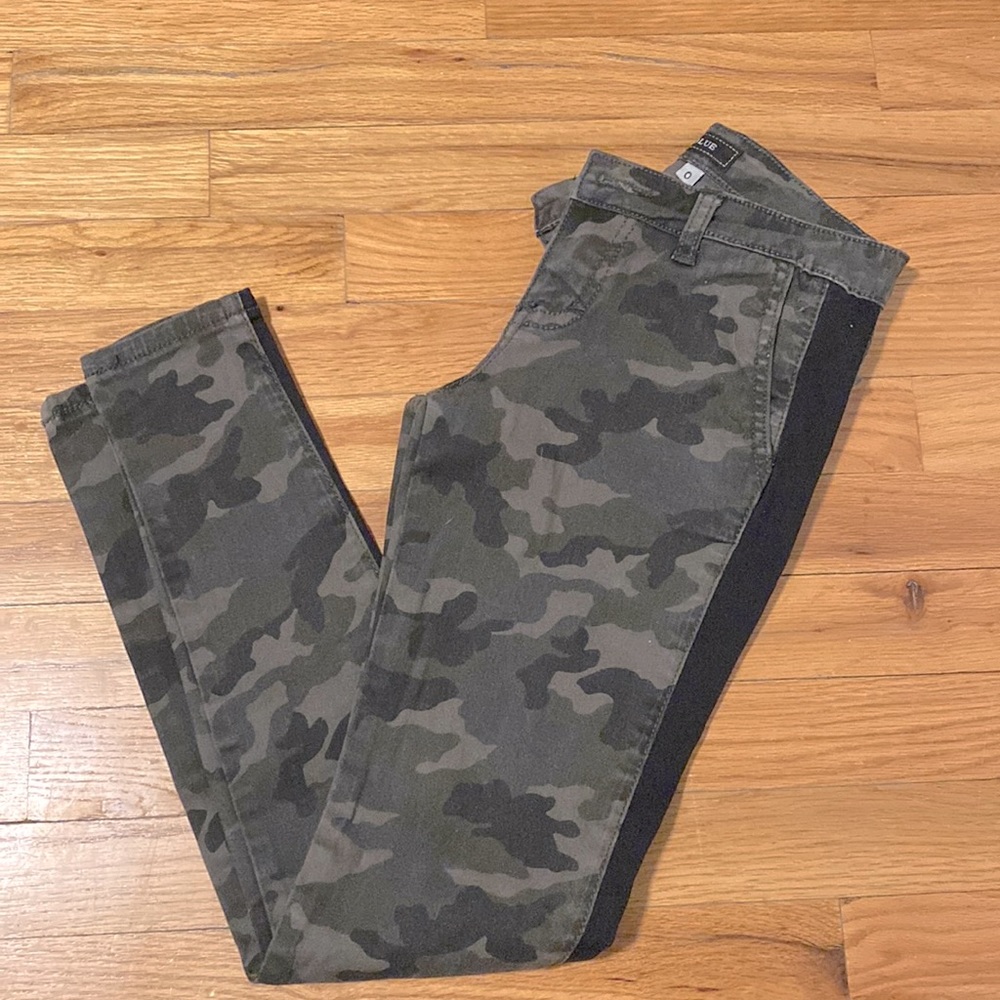 STS Blue Camo Jeans with black stripe down side of legs